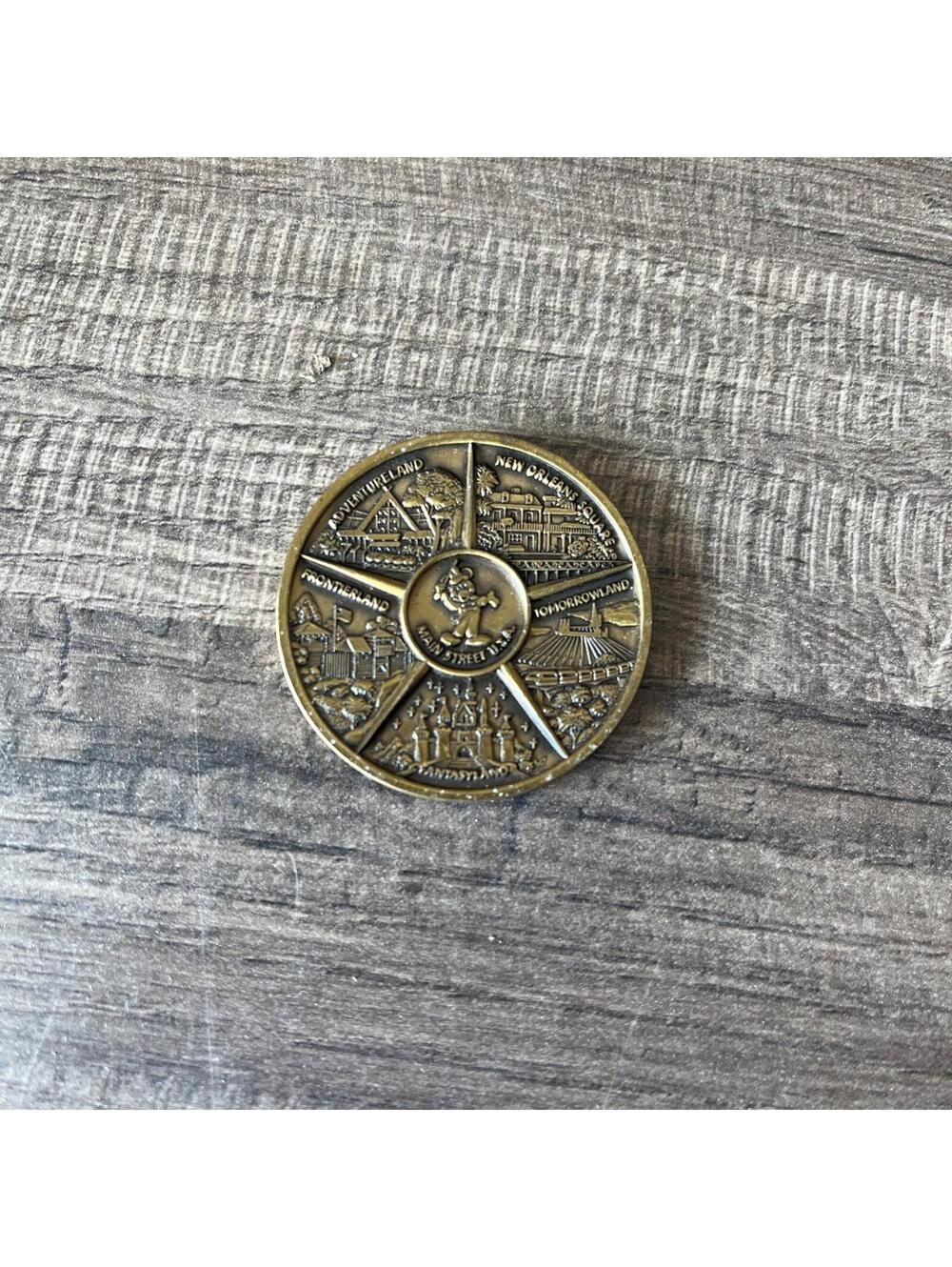 Vintage Disneyland 5 Lands & Main Street Castle Bronze Souvenir Medallion Coin